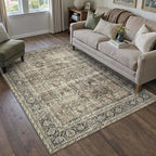 Vintage Area Rug 4x6 Brown Entryway Office Washable Carpet Non Slip Bedroom Indoor Living Room Door Mat Low Pile Traditional Distressed Retro Accent Rug for Dining Room Bathroom Kitchen