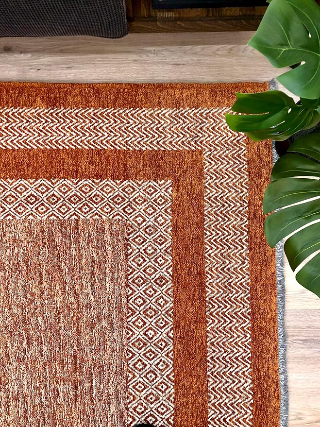 Alfa Rich 9x12 Burnt Orange Area Rugs for Living Room Bedroom Decor Cotton Washable Pet Friendly