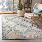 SAFAVIEH Madison Collection Accent Rug - 4' x 6', Dark Blue & Yellow, Boho Distressed Design, Non-Shedding & Easy Care, Ideal for High Traffic Areas in Entryway, Living Room, Bedroom (MAD418N)