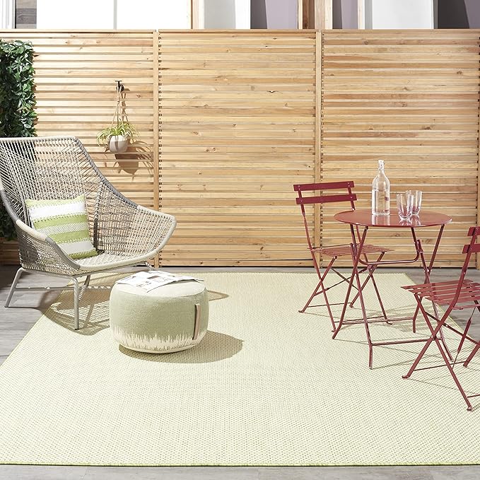 Nourison Home Courtyard Ivory Green 8' x 10' Area Rug - Easy Clean, Non Shedding, Bed Room, Living Room, Dining Room, Kitchen (8' x 10')