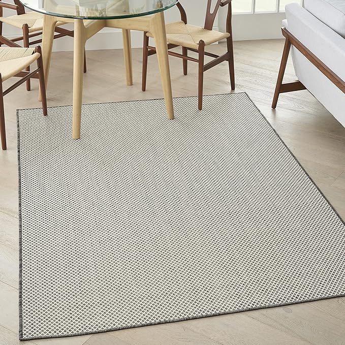 Nourison Home Courtyard Ivory Charcoal 5' x 7' Area Rug - Easy Clean, Non Shedding, Bed Room, Living Room, Dining Room, Kitchen (5' x 7')
