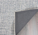 Hand-Tufted 100% Wool Pile Area Rug – Geometric Textured Grid Check Pattern – Thick and Durable Floor Carpet for Bedroom, Living Room, Kids Room, and Dining Area (Ivory, Denim, 8' x 11')