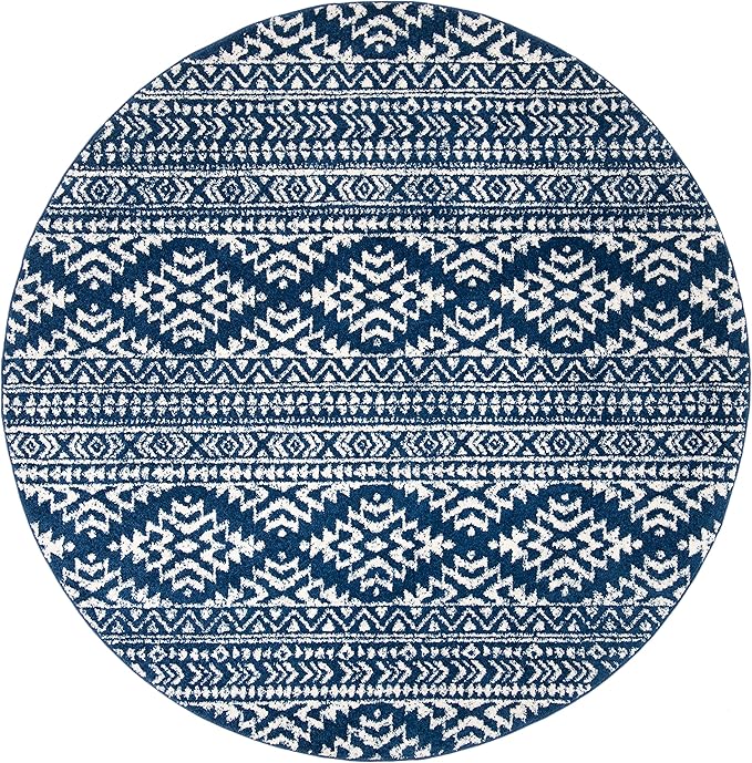 SAFAVIEH Tulum Collection Area Rug - 6'7" Round, Navy & Ivory, Moroccan Boho Tribal Design, Non-Shedding & Easy to Clean, Ideal for Living Room, Bedroom, Dining Space (TUL272N)