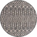 Unique Loom Outdoor Trellis Collection Area Rug - Tribal Trellis (3' 3" Round, Charcoal Gray/ Natural)