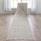 Well Woven Custom Size Runner - Choose Your Length - Ainsley Ivory Diamond Trellis Geometric Tribal - 31 Inches Wide x 22 Feet Long Runner (31" x 22' Runner) Rug
