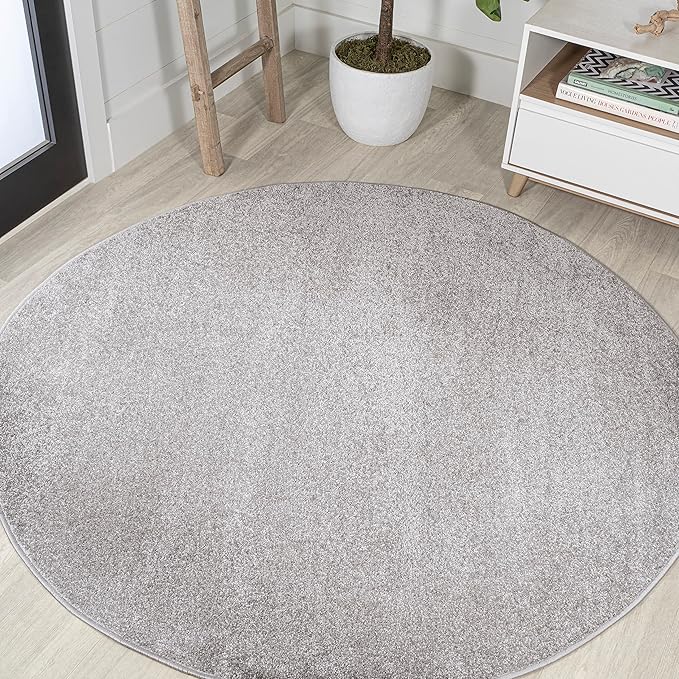 Eyely UES100K-6R Supersoft Haze Solid Low-Pile Indoor Area Rug, Coastal, Bohemian, Minimalist, Classic, Casual for Bedroom,Kitchen,Living Room,Non Shedding,Easy-Washing, Gray, 6' Round