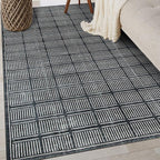 Rugshop Bohemian Stripe Lines Washable Non Slip Area Rug 3' x 5' Black