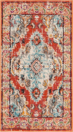 SAFAVIEH Monaco Collection Accent Rug - 2'2" x 4', Orange & Light Blue, Medallion Distressed Design, Non-Shedding & Easy Care, Ideal for High Traffic Areas in Entryway, Living Room, Bedroom (MNC243H)