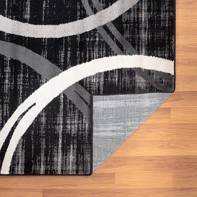 Rugshop Modern Wavy Circles Design Area Rug, Non-Shedding Carpet for Living Room, Primary Bedroom, or Dining Room, Grand Room,Open Spaces Black, 10' x 14'