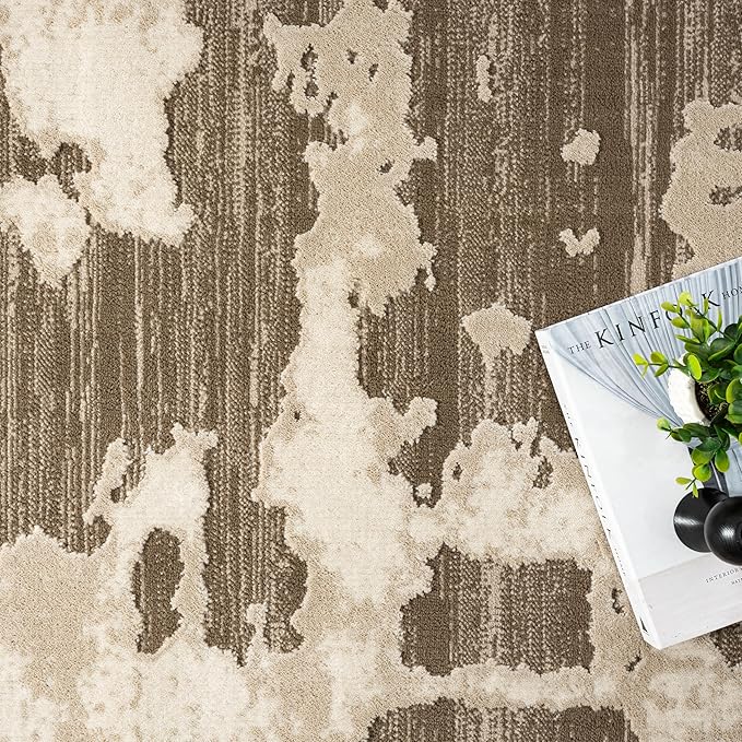 Abani Terra Area Rug for Living Room, Bedroom - Abstract Pattern - Brown Cream - 9' x 12' - Durable & Easy to Clean