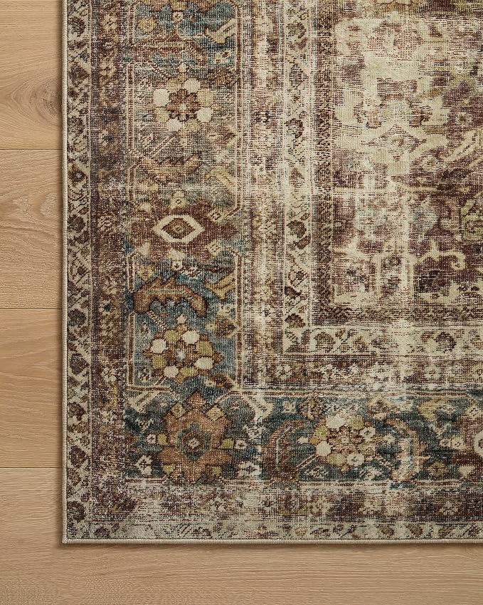 Loloi Magnolia Home by Joanna Gaines Sinclair Collection SIN-01 Rust/Lagoon 2'-3" x 3'-9", .25" Pile Height, Machine Washable, Accent Rug