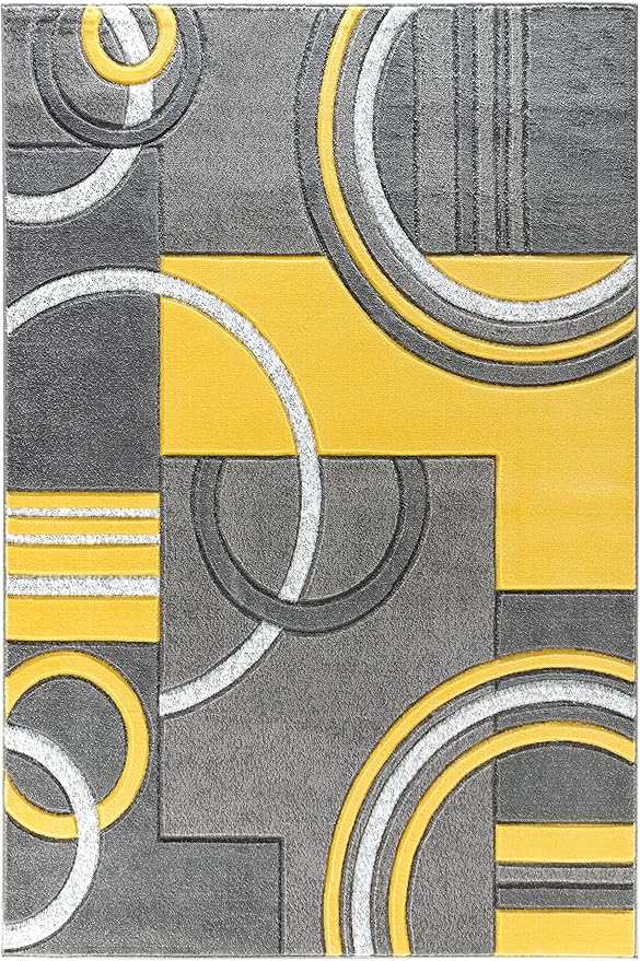 GLORY RUGS Modern Area Rug 5x7 Yellow Soft Hand Carved Contemporary Floor Carpet with Premium Fluffy Texture for Indoor Living Dining Room and Bedroom Area