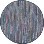 SAFAVIEH Rag Rug Collection Area Rug - 6' Round, Purple & Multi, Handmade Boho Stripe Cotton, Ideal for High Traffic Areas in Living Room, Bedroom (RAR121D)
