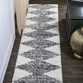 JONATHAN Y Elm Diamond Stripe Shag White/Gray Runner Rug, 2x10, Geometric, Bohemian, Contemporary, Easy-Cleaning for Living Room, Bedroom, Kitchen, Pet Friendly, Non-Shedding (MOH408A-210)