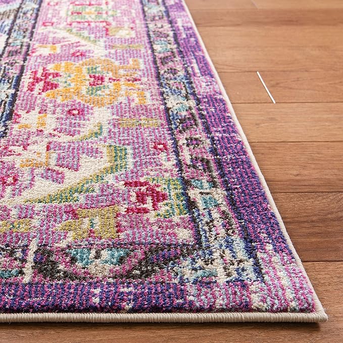 SAFAVIEH Monaco Collection Area Rug - 8' x 11', Violet & Light Blue, Boho Chic Medallion Distressed Design, Non-Shedding & Easy Care, Ideal for High Traffic Areas in Living Room, Bedroom (MNC243L)