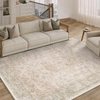 5x7 Washable Area Rug Beige Vintage Distressed Rug for Office Oriental Soft Thin Indoor Retro Carpet Non Slip Low Pile Floor Cover for Living Ding Room Bedroom Laundry Dorm