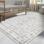 Grey 4x5 Entryway Rug Vintage Area Carpet Indoor Kitchen Washable Neutral Door Mat Entrance Small Low Pile Traditional Distressed Gray Retro Accent Throw Rug Non Slip Office Bathroom