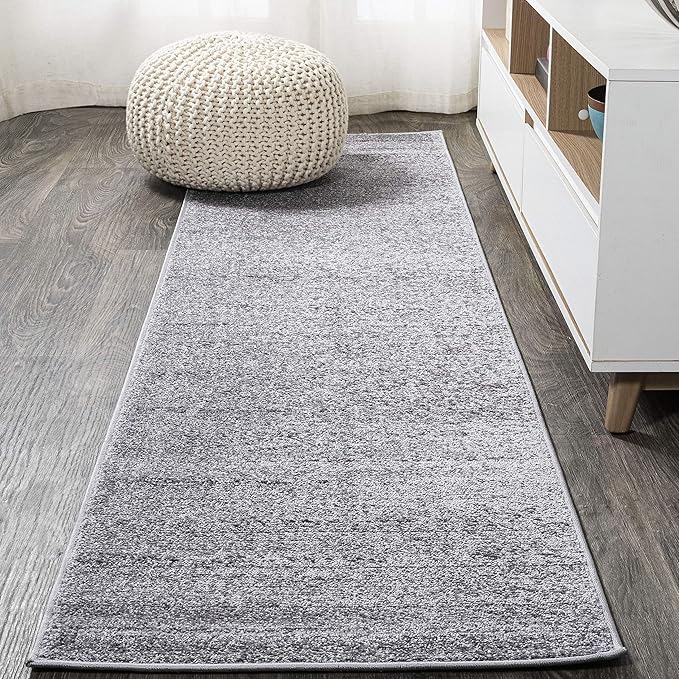 Eyely UES100A-214 Supersoft Haze Solid Low-Pile Indoor Runner Rug, Coastal, Bohemian, Minimalist, Classic, Casual for Bedroom,Kitchen,Living Room,Non Shedding,Easy-Washing, Gray, 2 X 14