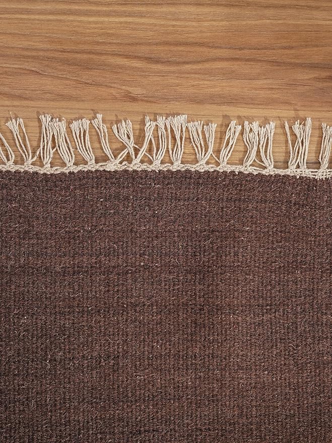 Rugsotic Carpets Hand Woven Flat Weave Kilim Wool 5'x8' Area Rug Solid Dark Brown D00111