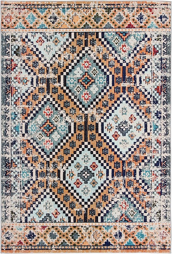 SAFAVIEH Madison Collection Accent Rug - 3' x 5', Orange & Beige, Boho Diamond Distressed Design, Non-Shedding & Easy Care, Ideal for High Traffic Areas in Entryway, Living Room, Bedroom (MAD418P)