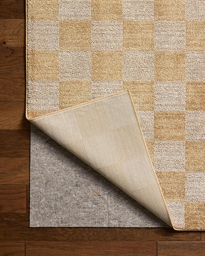 Loloi Chris Loves Julia Calvin Collection CLV-01 Apricot/Ivory 3'-6" x 5'-6" Accent Rug Checkered Neutral Soft Living Room Bedroom Carpet