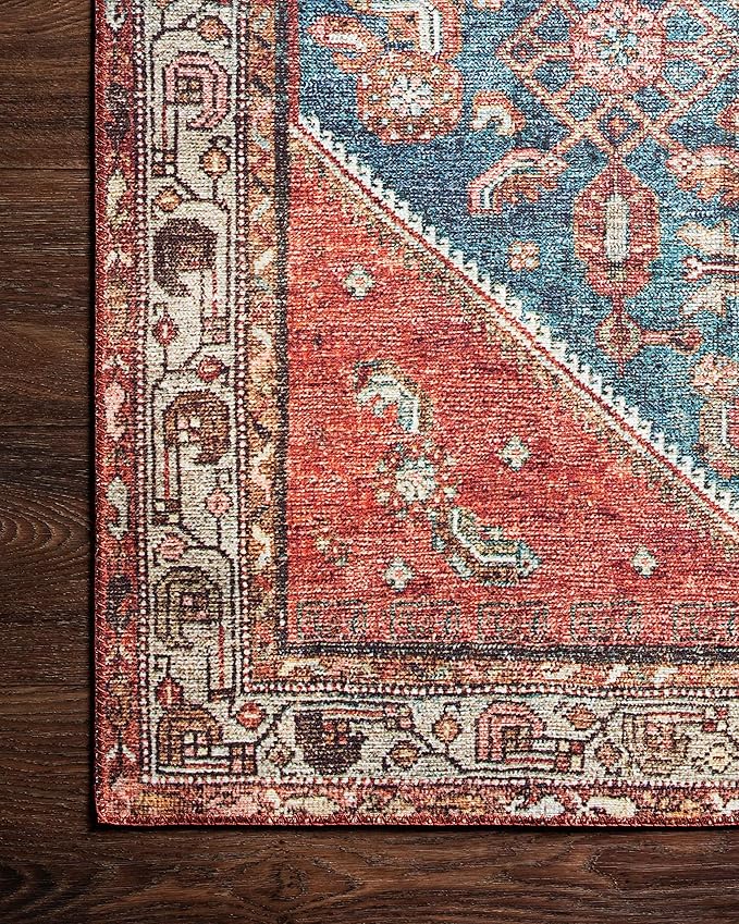Loloi Layla Collection LAY-10 Marine/Clay 2'-6" x 7'-6" .13" Thick Runner Rug, Soft, Durable, Vintage Inspired, Distressed, Low Pile, Non-Shedding, Easy Clean, Printed, Living Room Rug