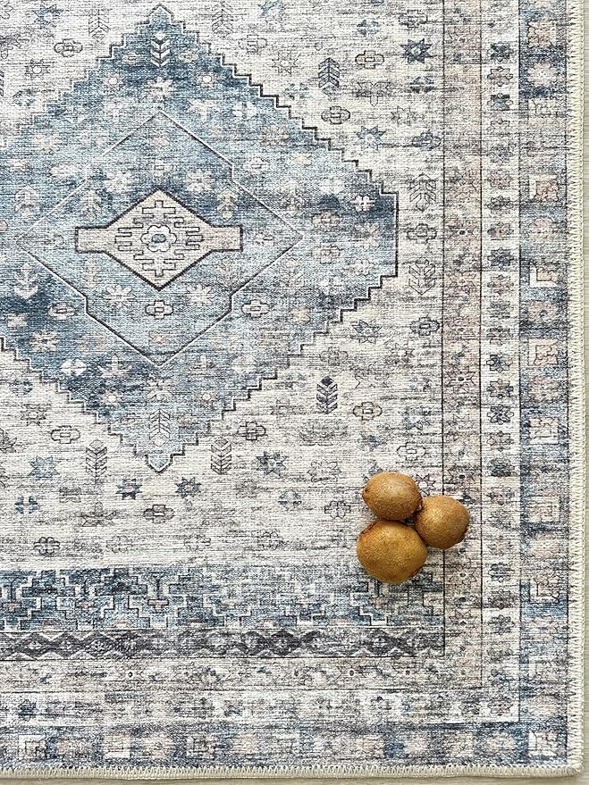 Fame Living Faded Oushak Rug, Turkish Vintage Floral Pastel Large Oversized Area Rugs for Living Room Dining Bedroom Kitchen Bathroom Nursery (848CrNv, 2' x 3')