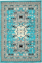 Unique Loom Taftan Collection Border Geometric Tribal Inspired Design Area Rug (4' 0 x 6' 0 Rectangular, Turquoise/ Gray)