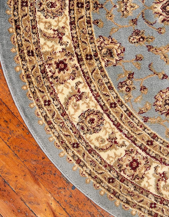 Unique Loom Voyage Collection Traditional Oriental Classic Intricate Design Area Rug (8' 0 x 8' 0 Round, Light Blue/Gold)