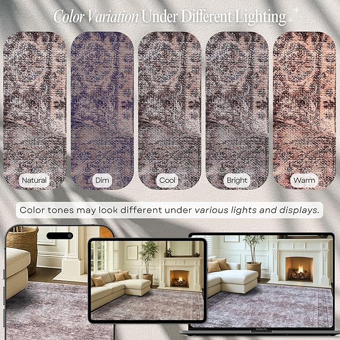 Fame Rugs Turkish Rug. Washable Vintage Oriental Antique Inspired Traditional Doormat Small Modern Area Rugs Luxury Entryway Entry Bedroom Bathroom Kitchen (397CB, 2'5 x 13'1)