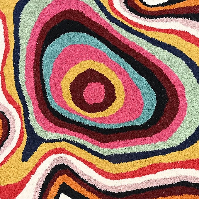 Irregular Shaped Handmade Wool Rug | Modern Colourful Stripe Premium Area Rug Perfect for Home Decor (Multi, 4x4 ft)