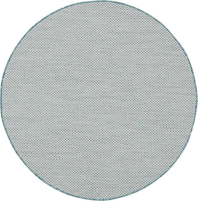 Nourison Home Courtyard Ivory Aqua 5' x Round Area Rug - Easy Clean, Non Shedding, Bed Room, Living Room, Dining Room, Kitchen (5' x Round)