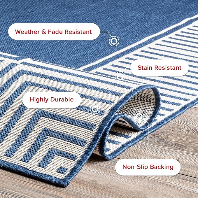 Nuloom Asha Navy/Ivory, 10' x 13', Casual, Striped Border, Soft and Cozy, High Traffic, Stain Resistant, Easy Clean, Durable Area Rug for Indoor/Outdoor Patio, Deck, Porch, Garden, Courtyard