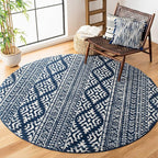 SAFAVIEH Tulum Collection Area Rug - 10' Round, Navy & Ivory, Moroccan Boho Tribal Design, Non-Shedding & Easy to Clean, Ideal for Living Room, Bedroom, Dining Space (TUL272N)