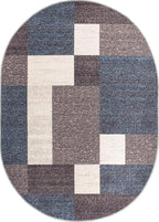 Rugshop Modern Boxes Design Non-Slip (Non-Skid) Carpet Oval Area Rug for Entryway,Kitchen,Living Room 5' x 7' Blue