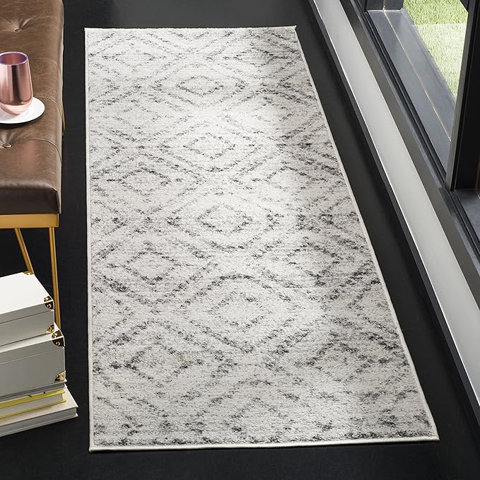 SAFAVIEH Adirondack Collection Runner Rug - 2'6" x 14', Light Grey & Grey, Modern Diamond Distressed Design, Non-Shedding & Easy Care, Ideal for High Traffic Areas in Living Room, Bedroom (ADR131C)