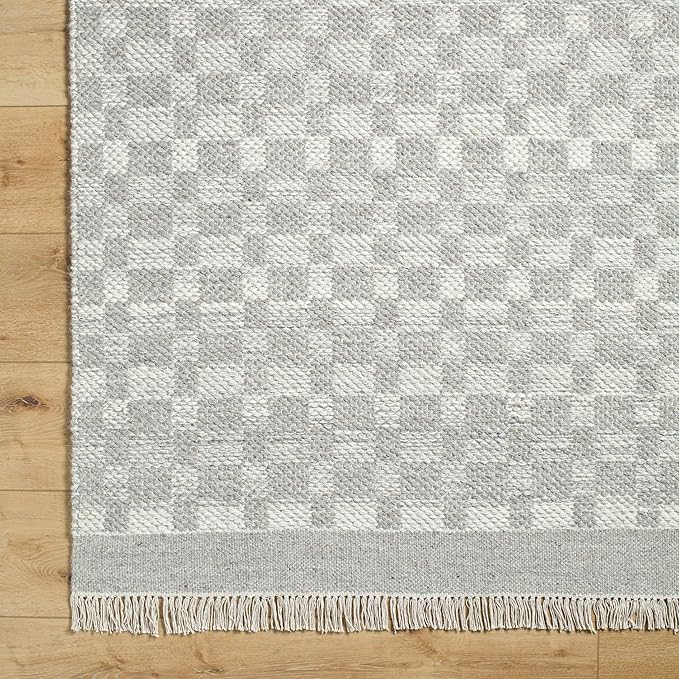 Mark&Day Wool Rugs, 9x12 Clinten Solid and Border Ivory Checkered Rug, Ivory Carpet for Living Room, Bedroom or Kitchen (8'10" x 12')