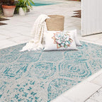 FH Home Flat Woven Outdoor Rug - Waterproof, Easy to Clean, Stain resistant - Premium Polypropylene Yarn - Distressed Farmhouse - Porch, Deck,Balcony,Laundry Room - Granada - Aqua - 2ft 7in x 4ft 11in