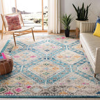 SAFAVIEH Madison Collection Area Rug - 10' x 14', Dark Blue & Yellow, Boho Diamond Distressed Design, Non-Shedding & Easy Care, Ideal for High Traffic Areas in Living Room, Bedroom (MAD418N)