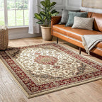 Well Woven Barclay Collection Medallion Kashan Ivory 4x5 Area Rug - for Entryways, Small Bedrooms, Living Rooms