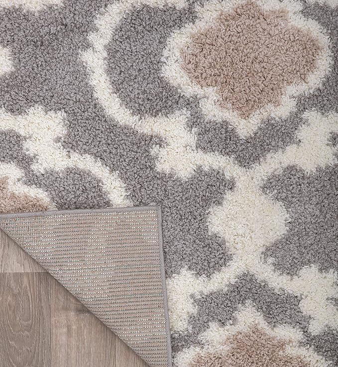 Rugshop Cozy Moroccan Trellis Indoor Shag Round Area Rug 6'6" Gray/Cream (6'6" Diameter)