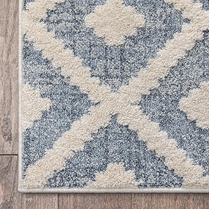 Well Woven Custom Size Hallway Stair Runner - Choose Your Length - Ainsley Blue Diamond Trellis Geometric Tribal - 31 Inches Wide x 14 Feet Long Runner (31" x 14' Runner) Rug