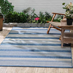 FH Home Outdoor Rug - Waterproof Easy to Clean Stain Resistant - Patio Indoor Outdoor Porch Deck Balcony Entryway - Striped Coastal - Newport - Blue - 5ft 2in x 7ft 6in