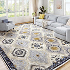 EnHomee 8x10 Area Rug, Soft Washable Rugs for Living Room Bedroom, Boho Non Slip Low Pile Stain Resistant Washable Rug Large Area Rugs for Dining Room,Easy to Clean Living Room Rug, Blue