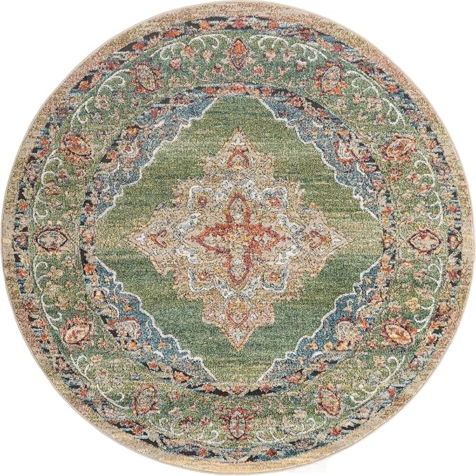 Unique Loom Isabella Collection Area Rug - Rossellini (6' 1" Round, Green/ Blue)