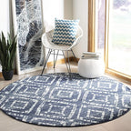 SAFAVIEH Adirondack Collection 8' Round Navy/Ivory ADR131N Modern Diamond Distressed Non-Shedding Living Room Bedroom Area Rug