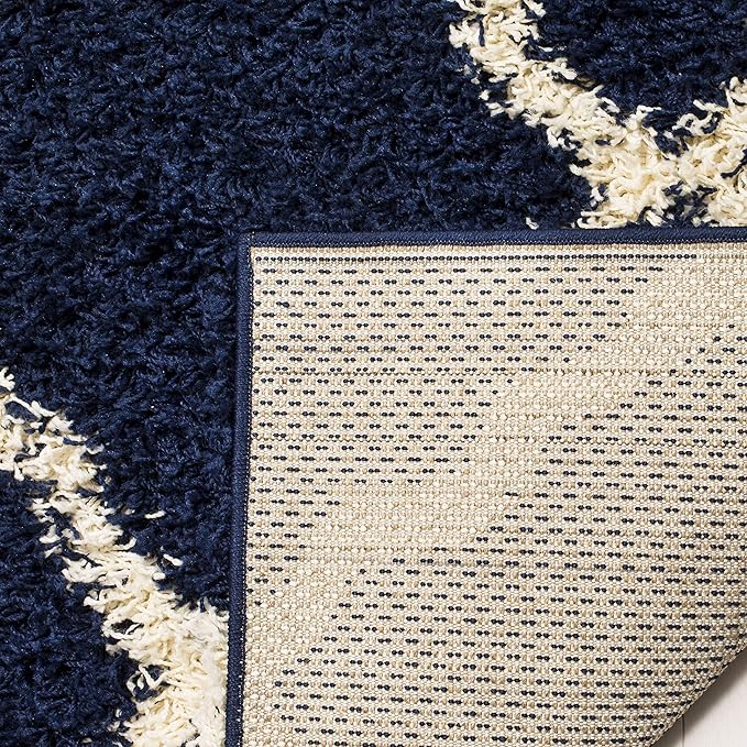 SAFAVIEH Dallas Shag Collection Accent Rug - 3' x 5', Navy & Ivory, Trellis Design, Non-Shedding & Easy Care, 1.5-inch Thick Ideal for High Traffic Areas in Entryway, Living Room, Bedroom (SGD257N)