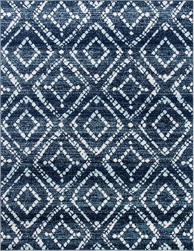 SAFAVIEH Adirondack Collection X-Large Area Rug - 12' x 18', Navy & Ivory, Modern Diamond Distressed Design, Non-Shedding & Easy Care, Ideal for High Traffic Areas in Living Room, Bedroom (ADR131N)
