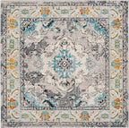 SAFAVIEH Monaco Collection Area Rug - 8'8" Square, Grey & Light Blue, Boho Chic Medallion Distressed Design, Non-Shedding & Easy Care, Ideal for High Traffic Areas in Living Room, Bedroom (MNC243G)
