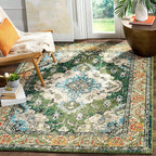 SAFAVIEH Monaco Collection Area Rug - 6'7" x 9'2", Forest Green & Light Blue, Medallion Distressed Design, Non-Shedding & Easy Care, Ideal for High Traffic Areas in Living Room, Bedroom (MNC243F)